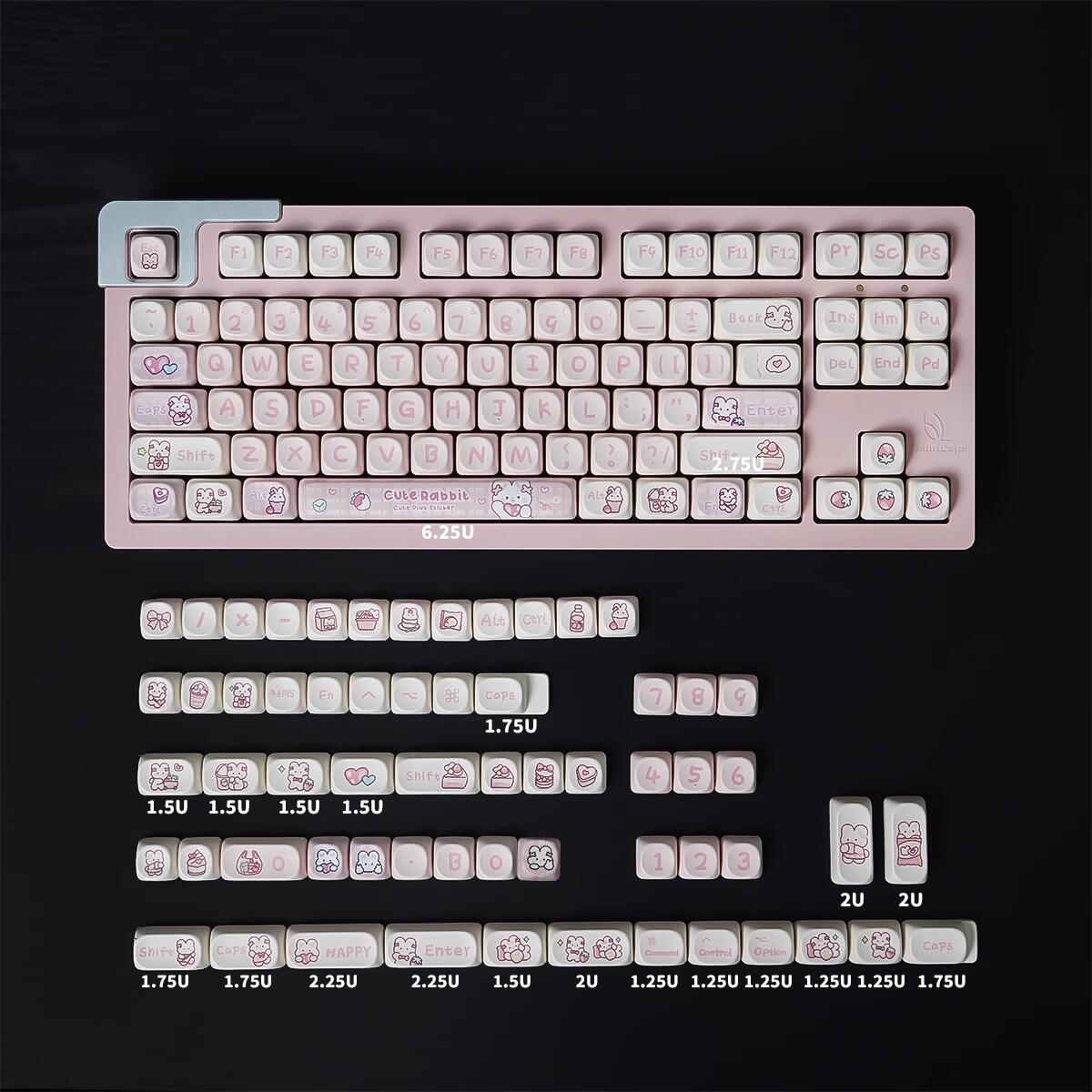 Snack Bunny 104+44 MOA Profile Keycap Set Cherry MX PBT Dye-subbed for Mechanical Gaming Keyboard